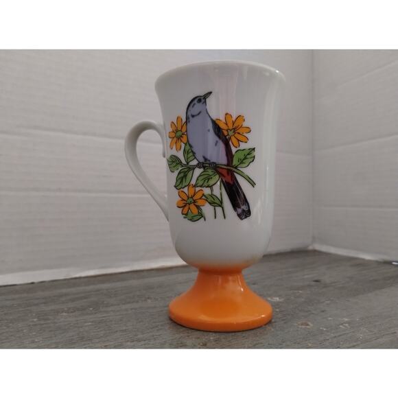 Song Bird Pedestal Mug Irish Coffee Cup FRED ROBERTS Orange - Picture 4 of 7